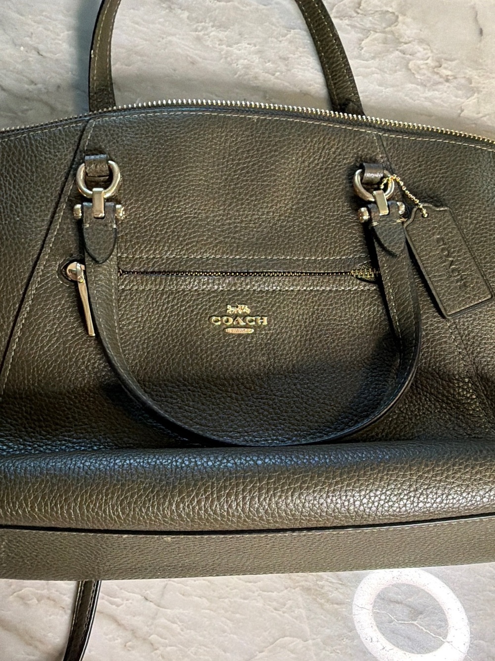 COACH Olive Green Pebbled Leather Shoulder Satchel with Crossbody Strap - Picture 6 of 9